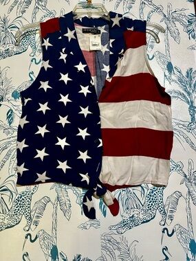 Fifth Sun Navy, White & Red Patriotic Tie-Front Vest